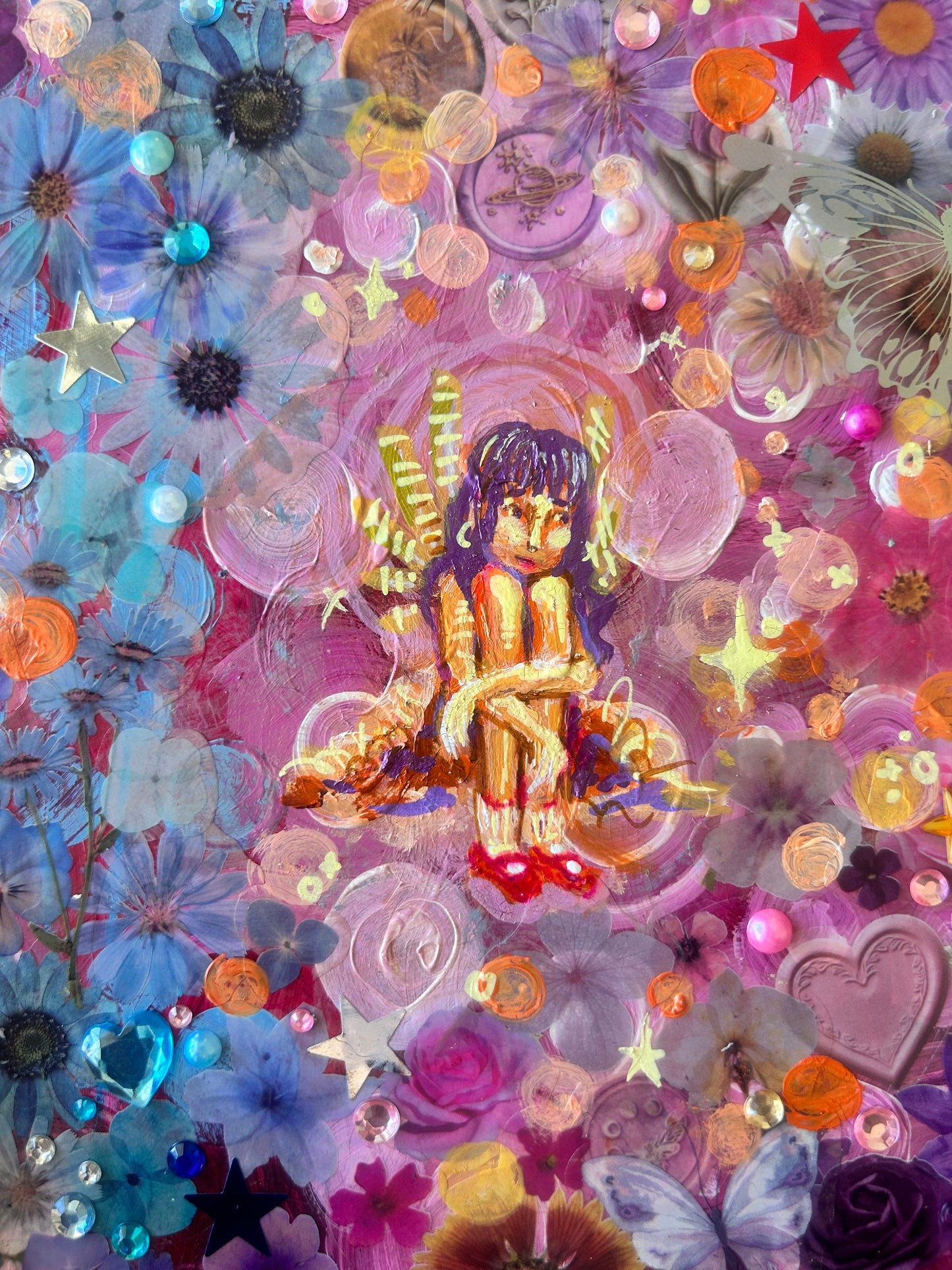 ‘Inner fairy’ - Original mixed media collage + acrylic paint